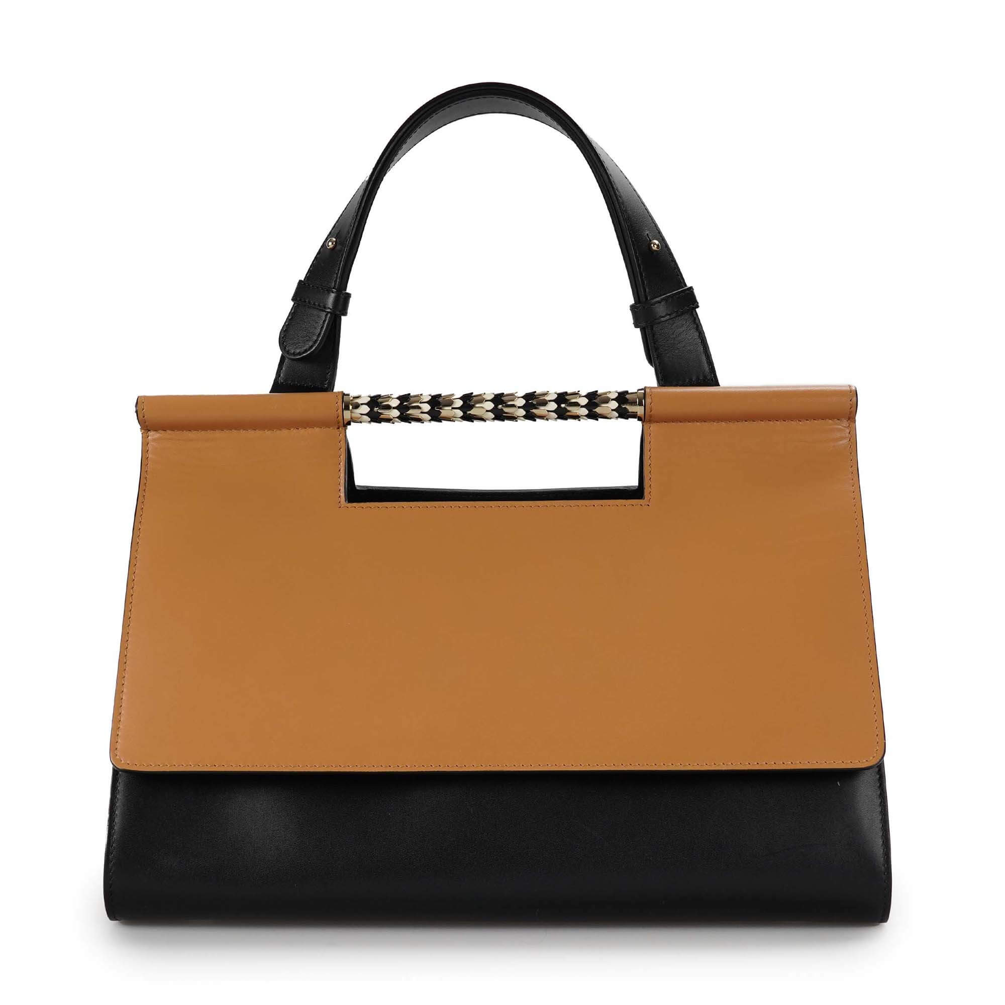 Bvlgari - Black And Camel Leather Scaıgle Top Handle Bag 